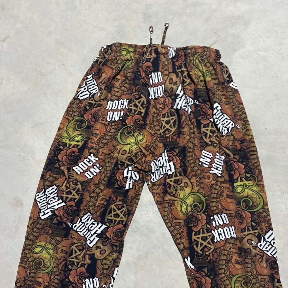 Guitar Hero Pajama Pants Men's SZ M Brown Graphic Print Gamer Lounge Sleep Band